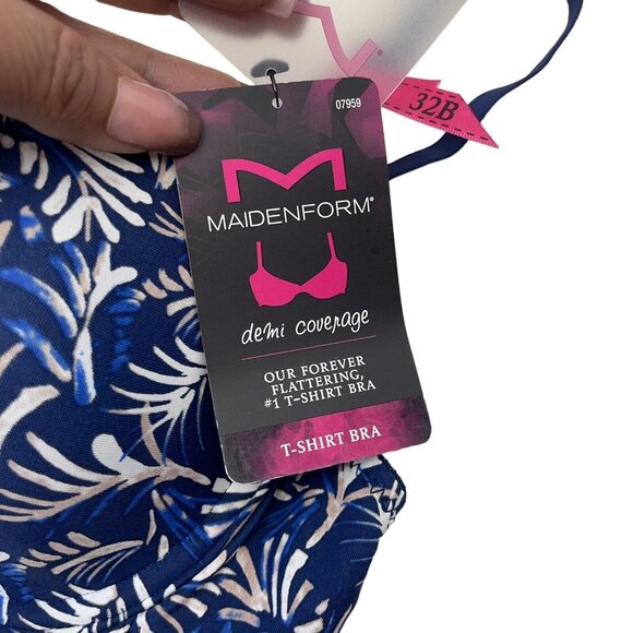 Maidenform- T-Shirt Bra Demi Coverage Underwire Women's Size 32B NWT- NAVY PRINT - Picture 7 of 10